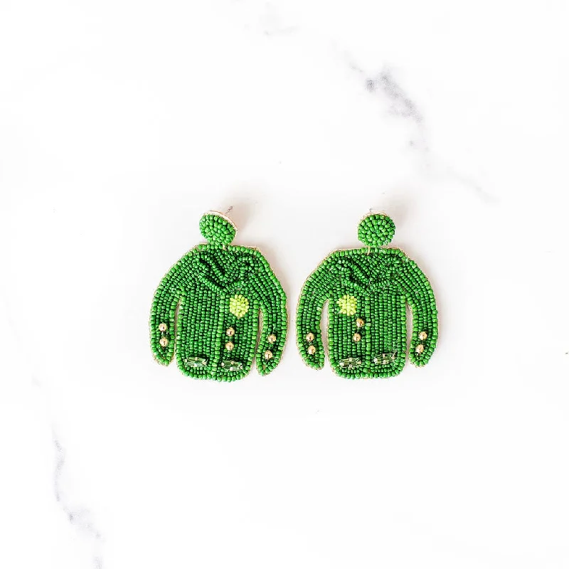 Appliquéd Jackets for Creativity -Masters Green Jacket Beaded Earrings