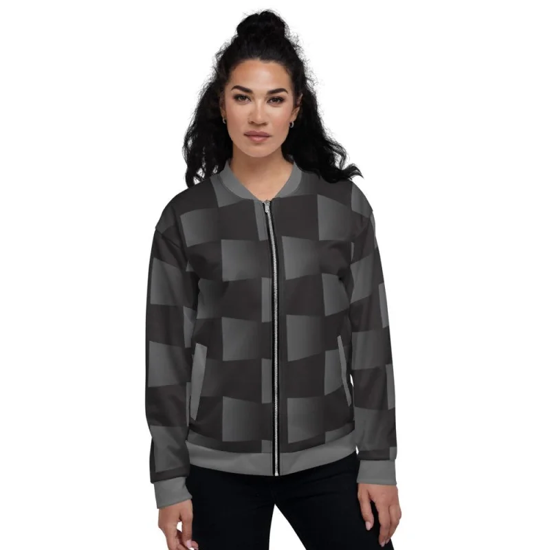 Denim Jackets for Casual Wear -Womens Jacket - Black And Gray 3D Square Style Bomber Jacket