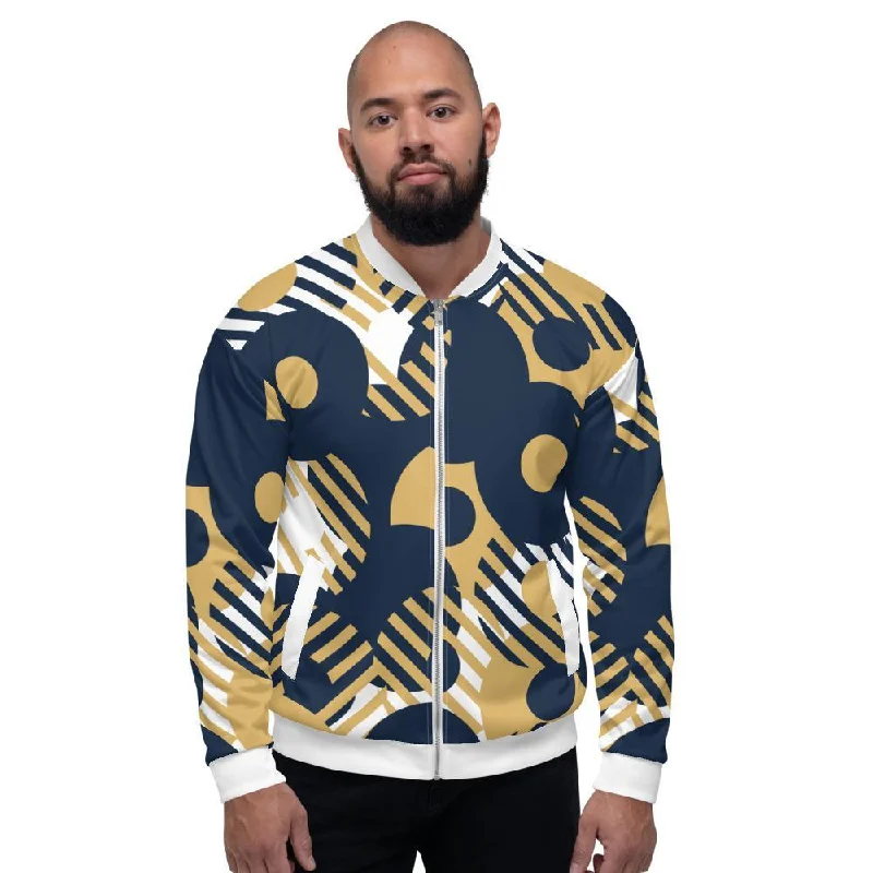 Trench Jackets for Classic Look -Mens Jacket - Retro Geometric Style Bomber Jacket Blue/Multicolor