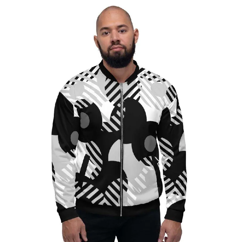 Sportswear Jackets for Athletic Use -Mens Jacket - Retro Geometric Style Bomber Jacket Black/Grey