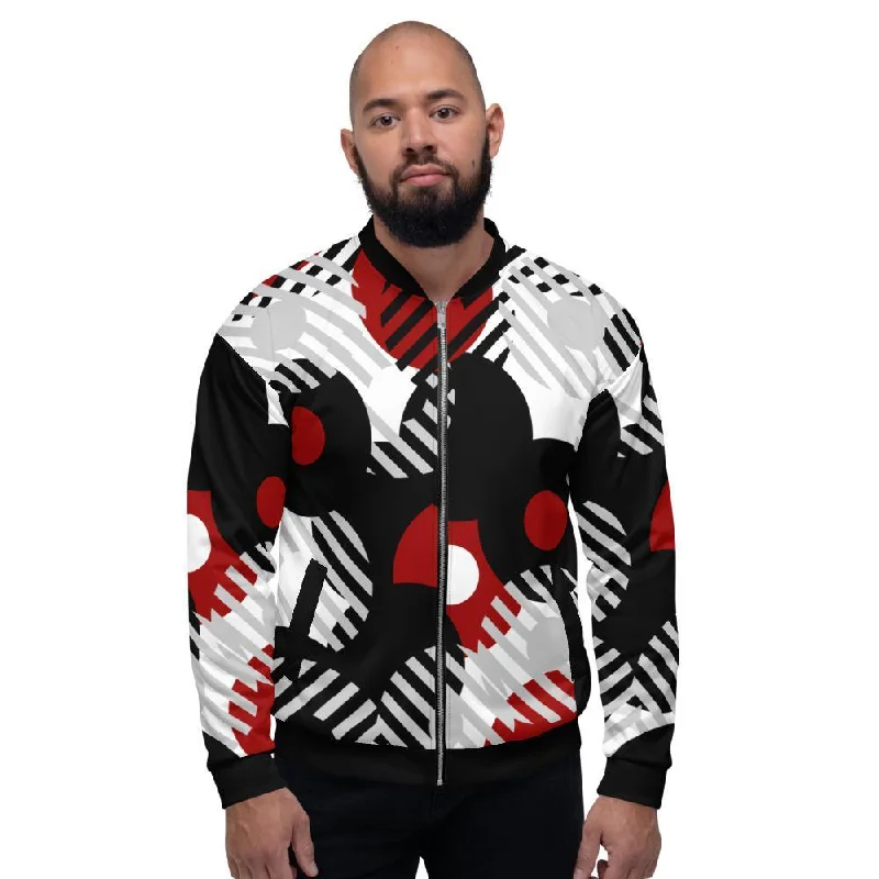 Fleece Jackets for Warmth Purpose -Mens Jacket - Retro Geometric Style Bomber Jacket Red/Multicolor