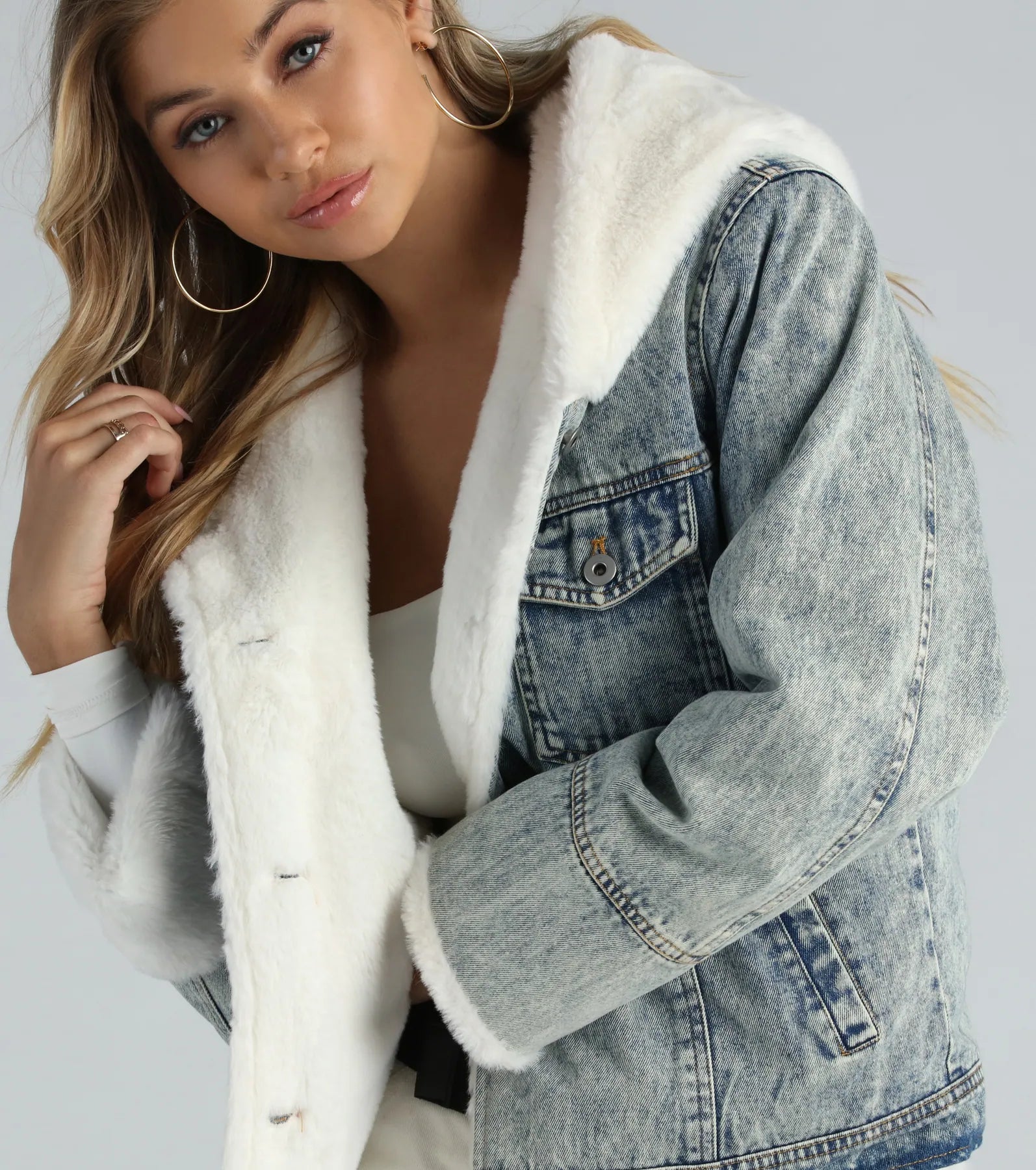 Harrington Jackets for Retro -All The Feels Faux Fur Lined Denim Jacket