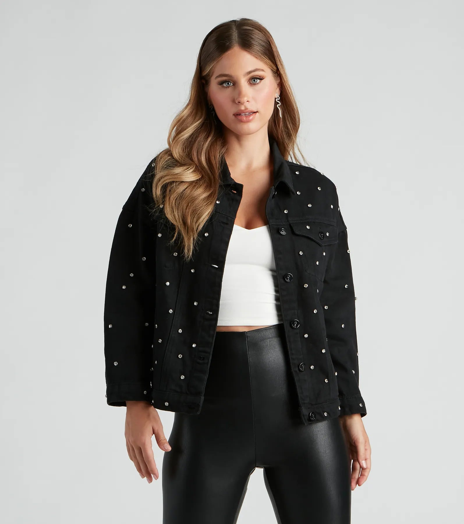 Casual Friday Jackets for Relaxed -Bling Calling Rhinestone Denim Jacket