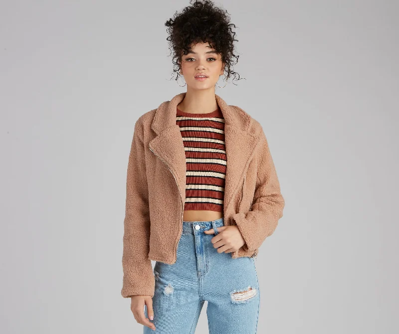 Trench Jackets for Classic Look -Cozy Always Faux Sherpa Moto Jacket