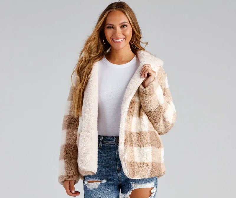 Blazer Jackets for Formal Occasions -Cuddle Weather Plaid Sherpa Reversible Jacket