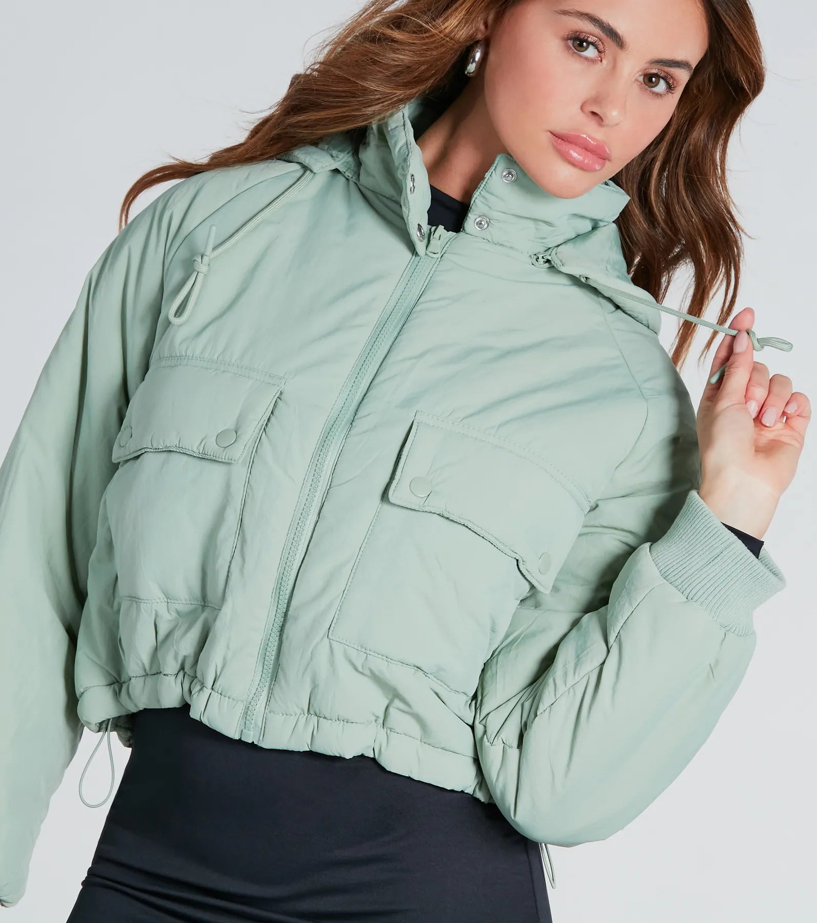 Green Jackets for Nature -Cute On Cloud Nine Hoodie Puffer Jacket