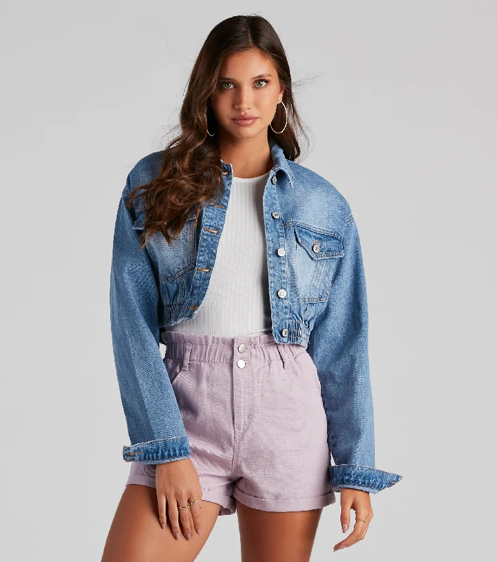 High-End Jackets for Exclusivity -Go With It Cropped Denim Jacket