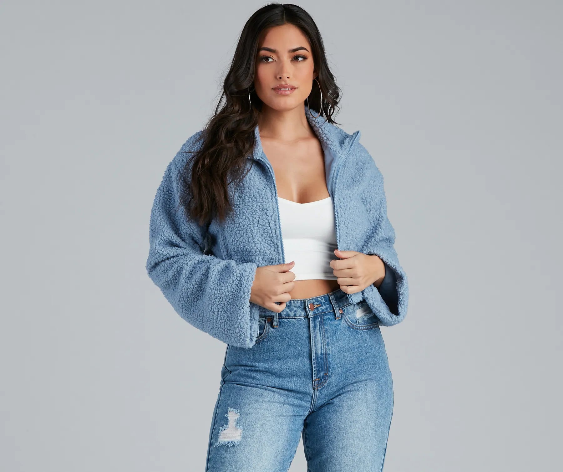 Denim Jackets for Casual Wear -Keep It Chic Sherpa Cropped Jacket