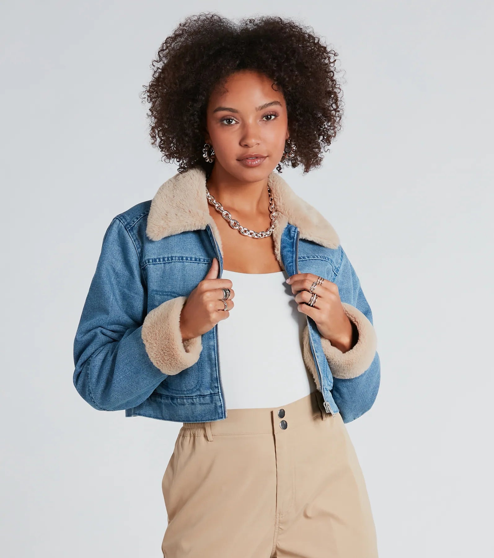 Brown Jackets for Earthy -Keep It Cozy Faux Fur-Lined Denim Jacket