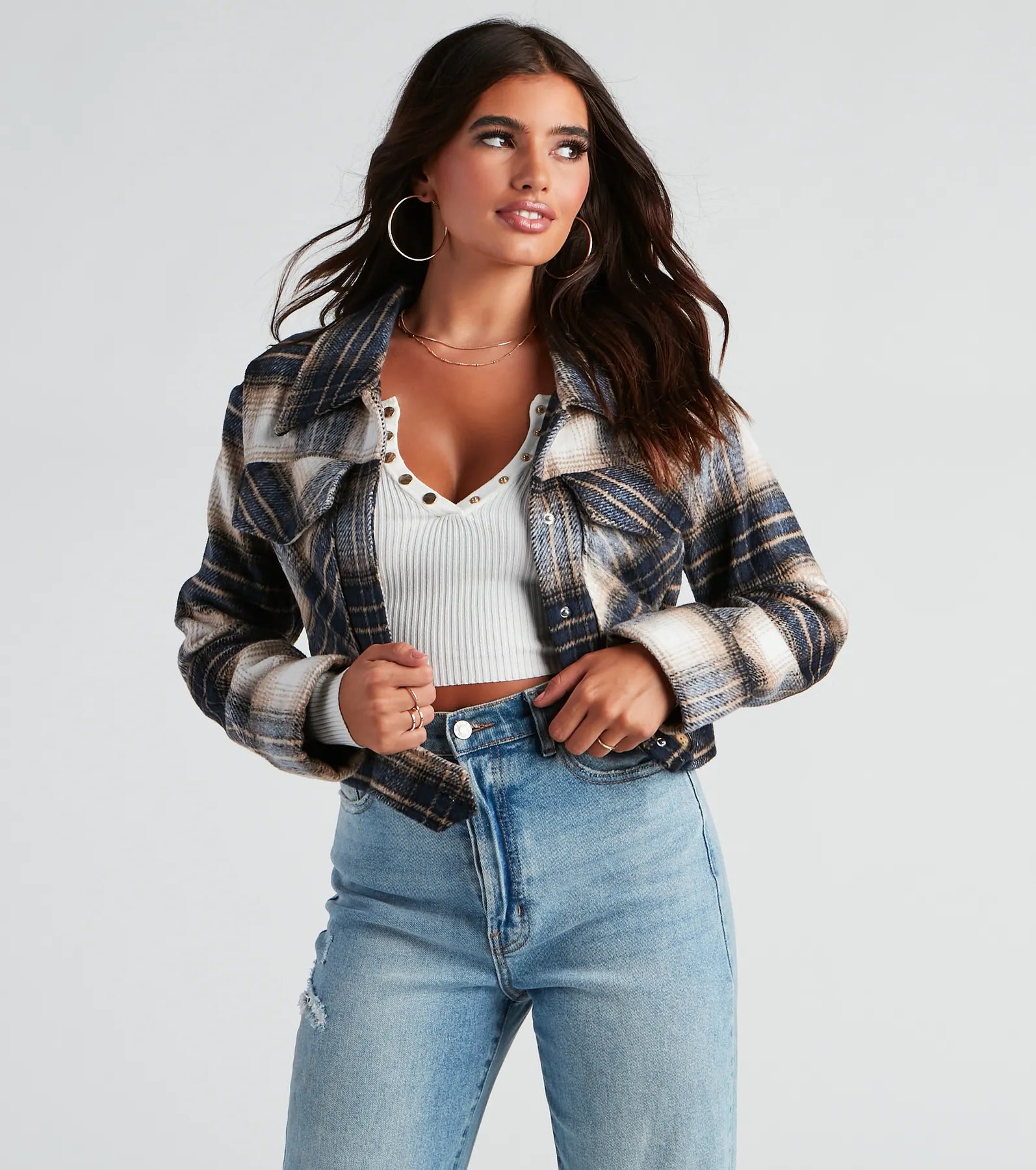 Party Jackets for Night Out -Keep It On Check Plaid Crop Jacket