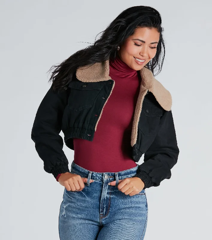 Purple Jackets for Elegant -Layer On The Cozy Vibes Faux Sherpa Denim Jacket