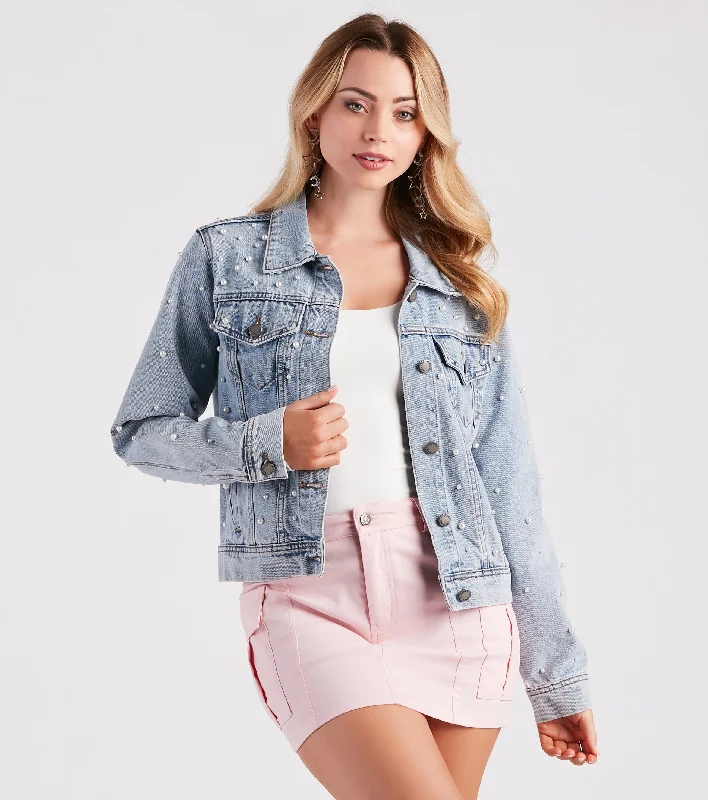 Yoga Jackets for Relaxation -Perfectly Chic Pearl Denim Jacket