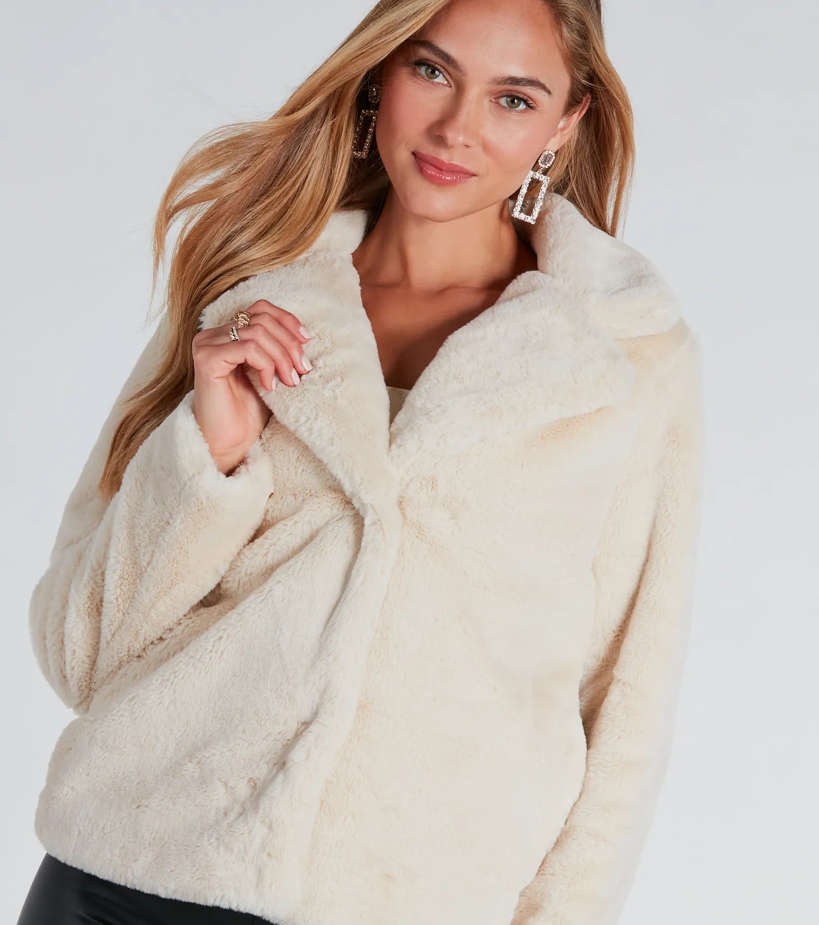 Khaki Jackets for Casual -So Fur It Faux Fur Collared Jacket